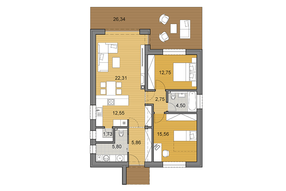 Projekt domu L84 - Půdorys - Zrcadlený