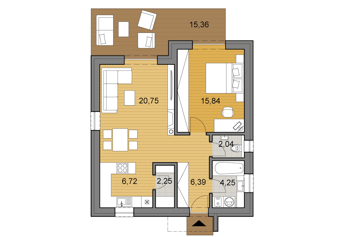 Projekt domu O58 - Půdorys - Zrcadlený